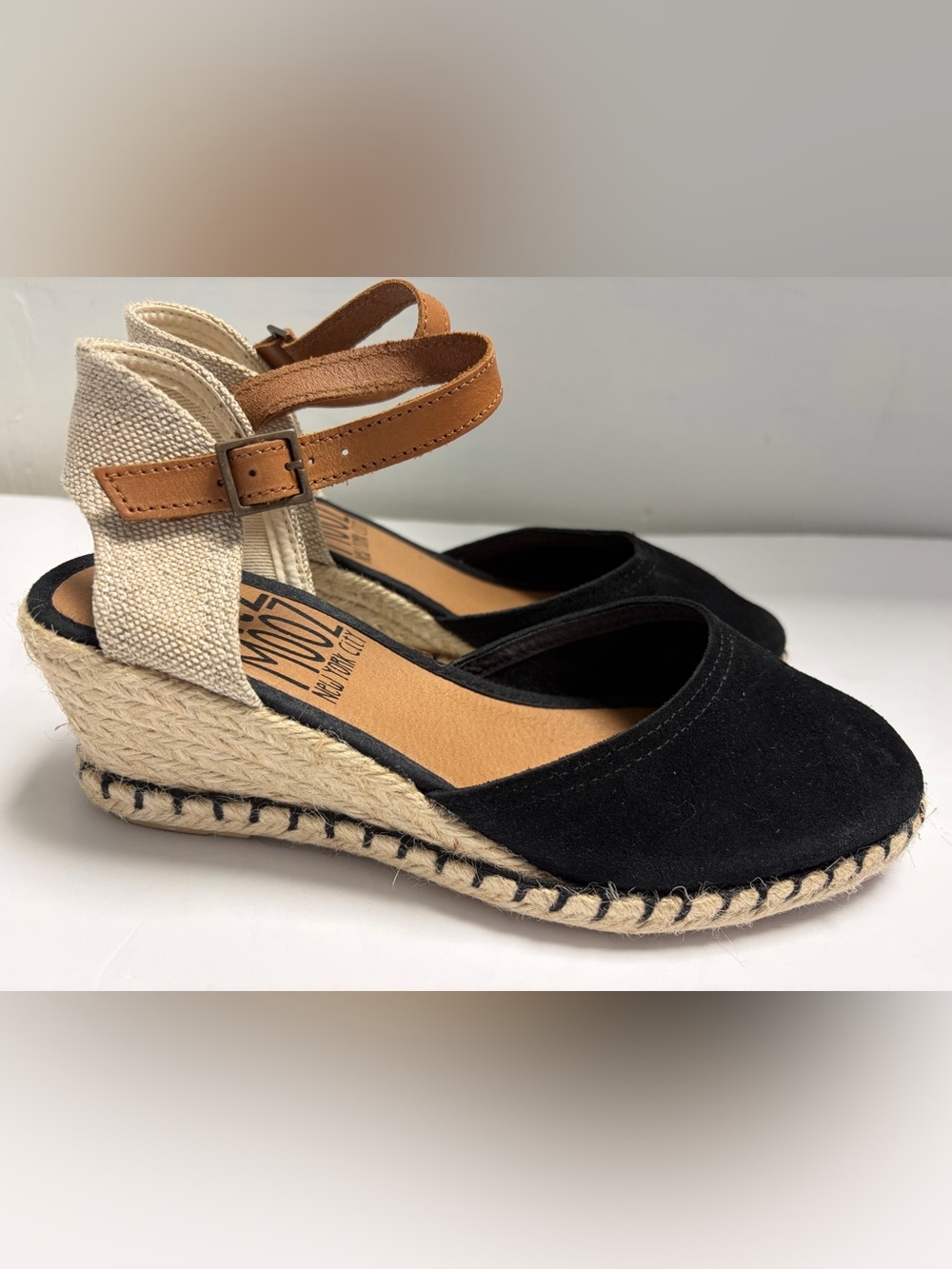 Miz Mooz Malena Black Suede Espadrille Wedge Sandals Ankle Strap
37 EU / 6.5-7